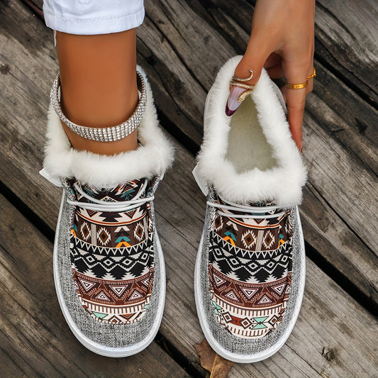 Women's Aztec Print Canvas Shoes with Fleece Lining
