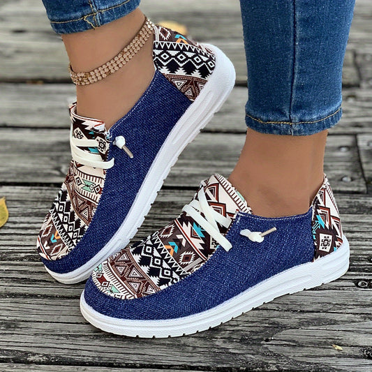 Women's Tribal Canvas Sneakers – Stylish Print, Ultra-Lightweight with Flexible Sole for Comfortable Walking