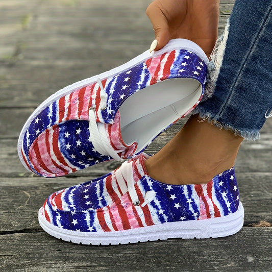 Women's American Flag Canvas Slip-On Loafers – Lightweight Low-Top Sneakers for Independence Day