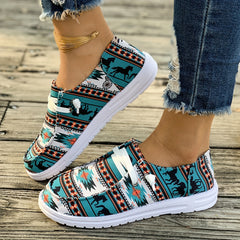 Women's Tribal Print Slip-On Sneakers – Lightweight, Flat Sole for Casual Everyday Wear