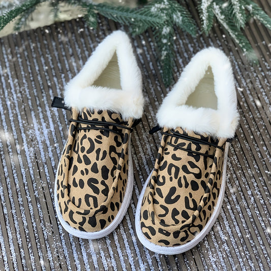Women's Cozy Leopard Print Slip-On Sneakers with Plush Lining for Winter