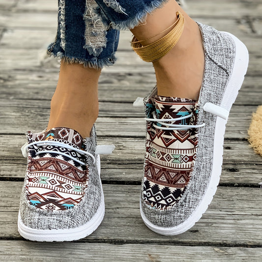 Women's Tribal Print Canvas Sneakers – Ultra-Lightweight, Durable Low Tops for Outdoor Adventures