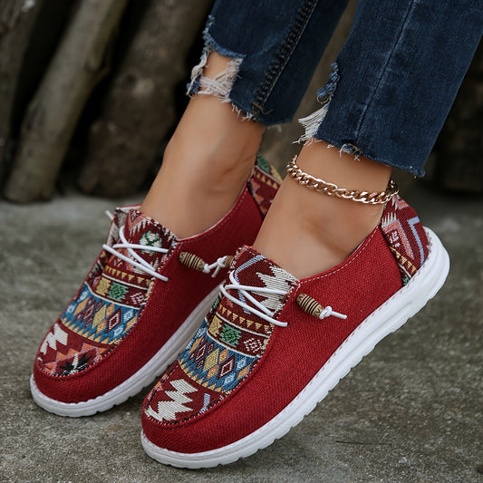 Women's Bohemian Ethnic Print Slip-On Canvas Sneakers – Comfortable and Breathable for Casual Outings