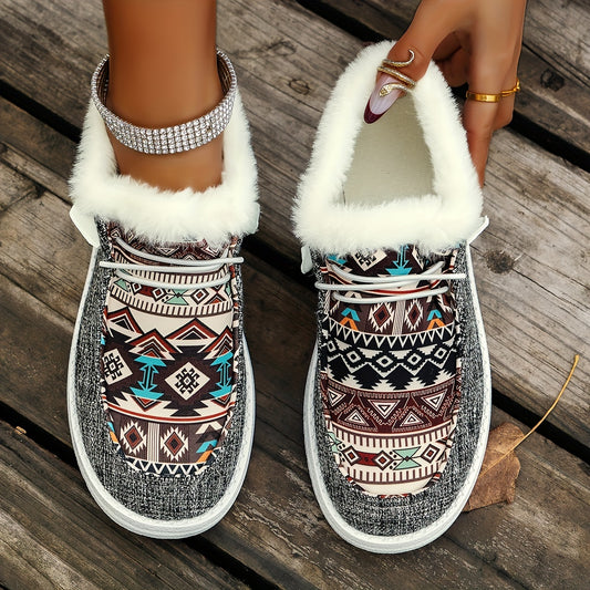 Women's Aztec Print Canvas Shoes with Fleece Lining