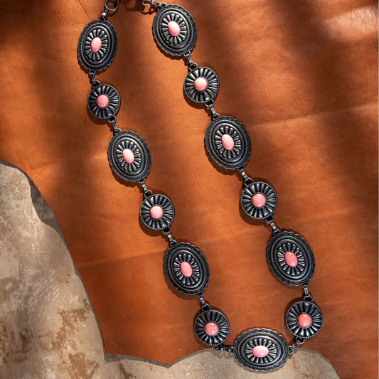 Rustic Couture  Western Stone Concho Link Chain Belt