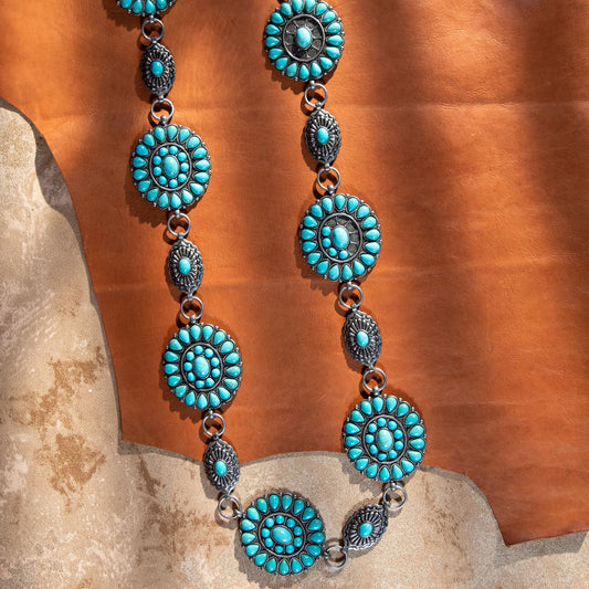 Rustic Couture  Western Stone Concho Link Chain Belt