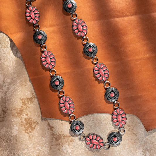 Rustic Couture  Western Squash Blossom Concho Link Chain Belt