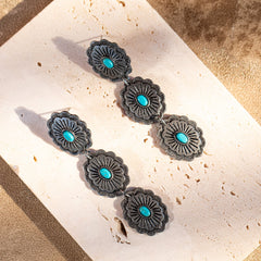 Rustic Couture's  - Western Concho Dangle Earring With Turquoise Stones By Pairs