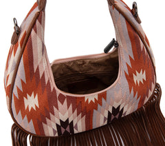 Montana West Aztec Fringe Crescent Crossbody Bag - Brown