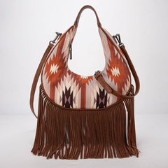 Montana West Aztec Fringe Crescent Crossbody Bag - Brown