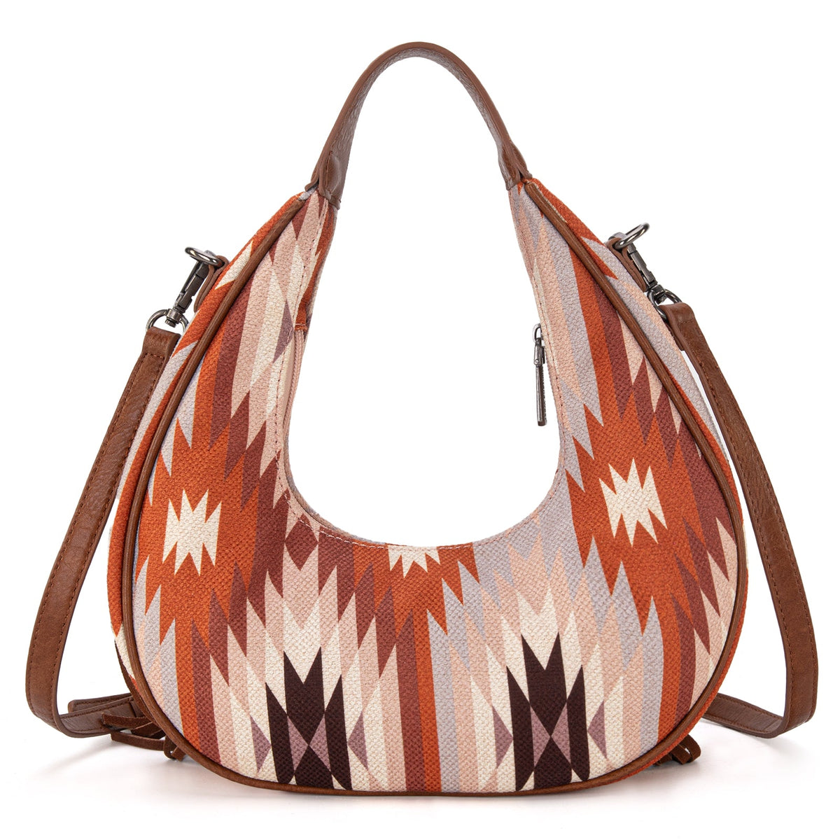 Montana West Aztec Fringe Crescent Crossbody Bag - Brown