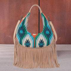 Montana West Aztec Fringe Crescent Crossbody Bag - Turquoise