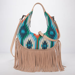 Montana West Aztec Fringe Crescent Crossbody Bag - Turquoise