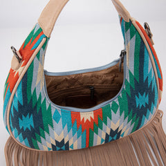 Montana West Aztec Fringe Crescent Crossbody Bag - Turquoise