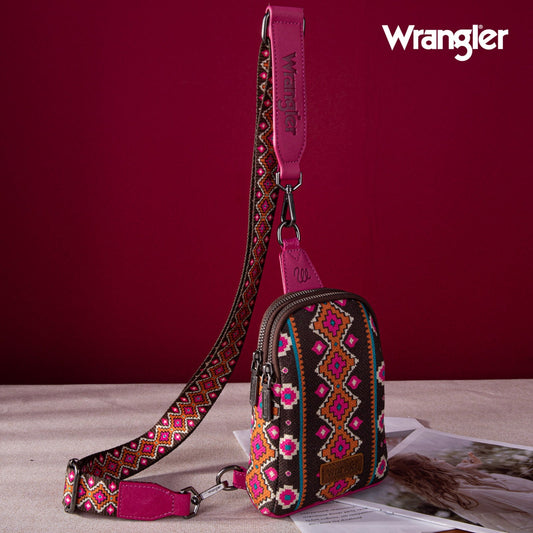 Wrangler Aztec Print Crossbody Sling Chest Bag  - Hot Pink
