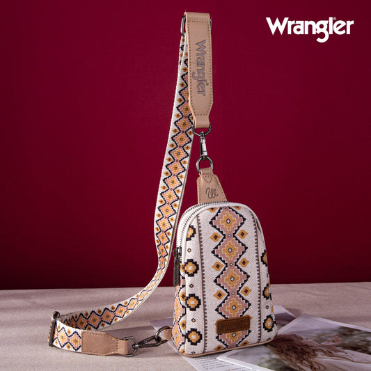Wrangler Aztec Print Crossbody Sling Chest Bag  - Tan