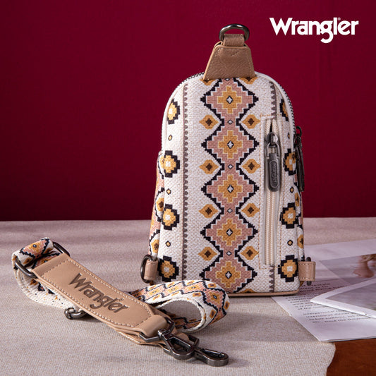 Wrangler Aztec Print Crossbody Sling Chest Bag  - Tan