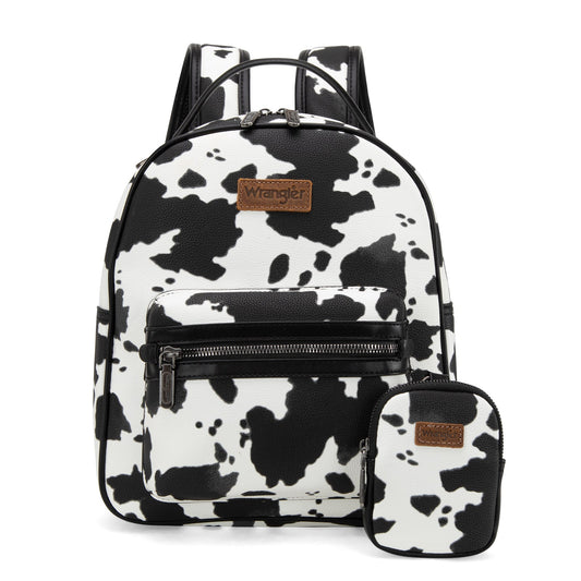 Wrangler Cow Print Backpack With Coin Pouch - Black