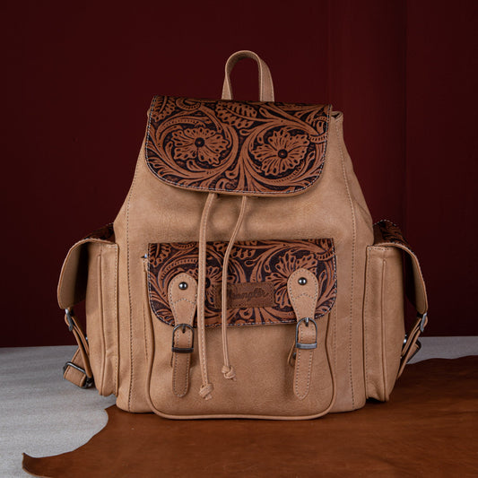 Wrangler Vintage Floral Tooled Backpack - Light Brown