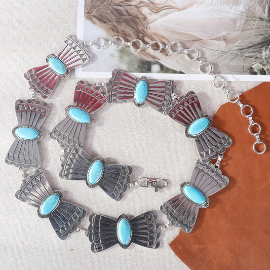 Rustic Couture Copper Mariposa Concho Link Chain Belt with White Inlays