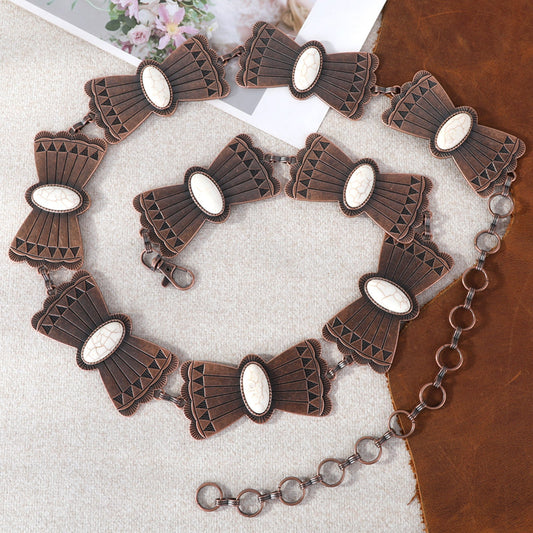 Rustic Couture Copper Mariposa Concho Link Chain Belt with White Inlays