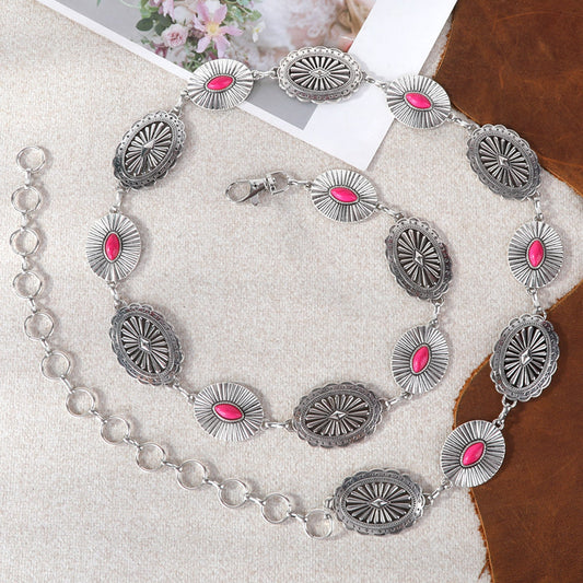 Rustic Couture Etched Oval  Concho Link Chain Belt