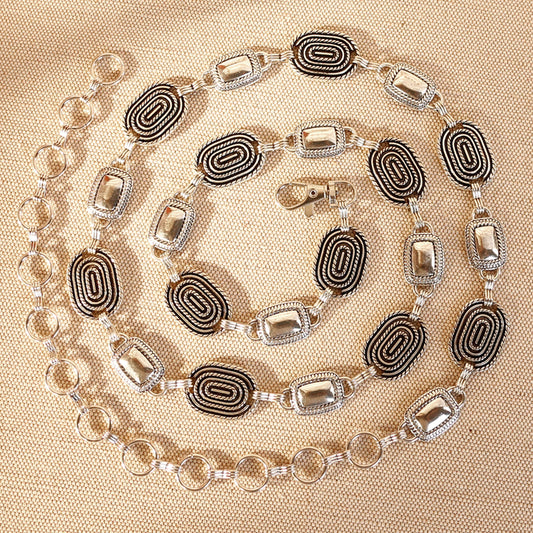 Rustic Couture Vintage Silver/Bronze Tone Alloy Small Concho Link Chain Belt