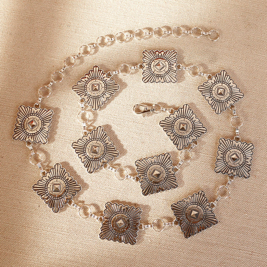 Rustic Couture Etched Square Concho Link Chain Belt