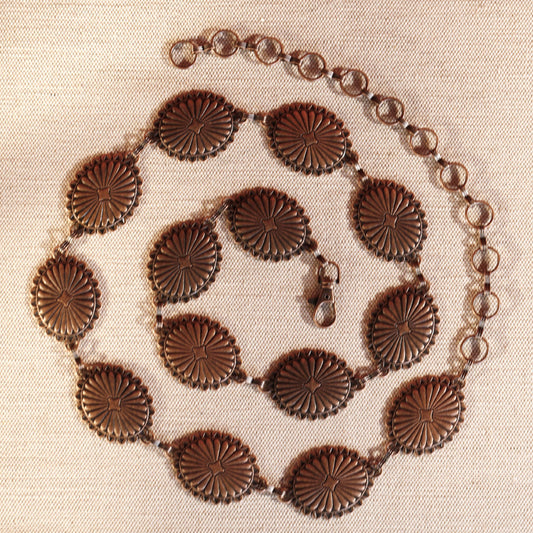 Rustic Couture Etched Oval Concho Link Chain Belt