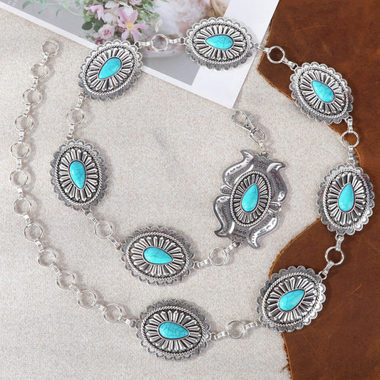 Rustic Couture Etched Oval Concho Link Chain Belt