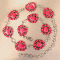 Rustic Couture  Ova Blossom Stone Concho Link Chain Belt