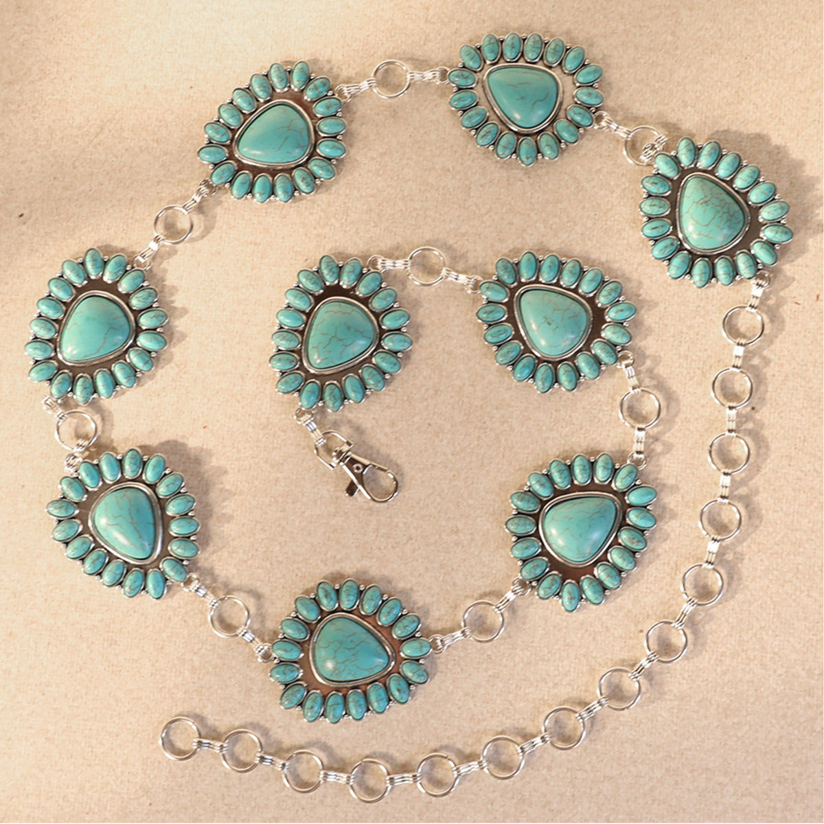 Rustic Couture  Ova Blossom Stone Concho Link Chain Belt