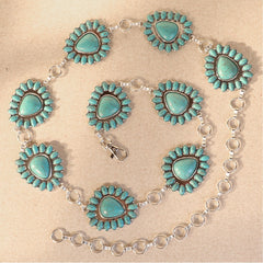 Rustic Couture  Ova Blossom Stone Concho Link Chain Belt