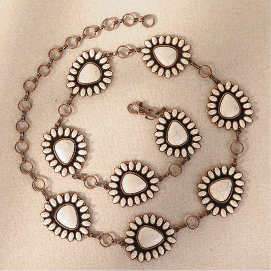 Rustic Couture  Ova Blossom Stone Concho Link Chain Belt