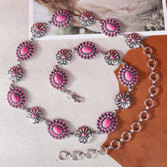 Rustic Couture  Oval Flower Stone Concho and daisy conchos  Link Chain Belt