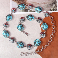 Rustic Couture  Oval Flower Stone Concho and daisy conchos  Link Chain Belt