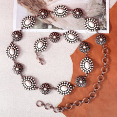Rustic Couture  Oval Flower Stone Concho and daisy conchos  Link Chain Belt
