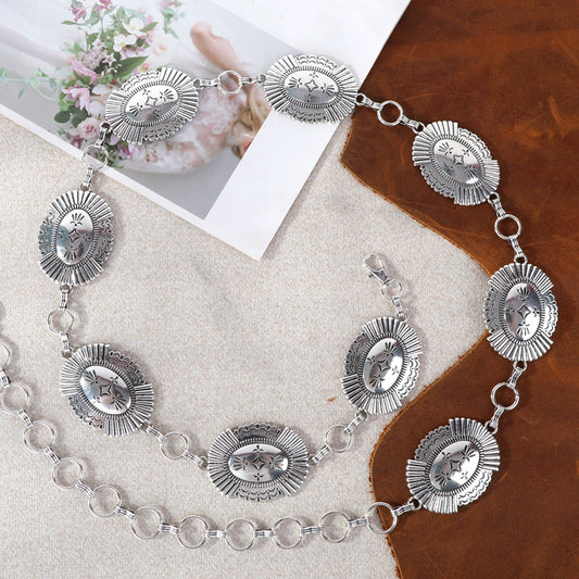 Rustic Couture Etched Oval Concho Link Chain Belt