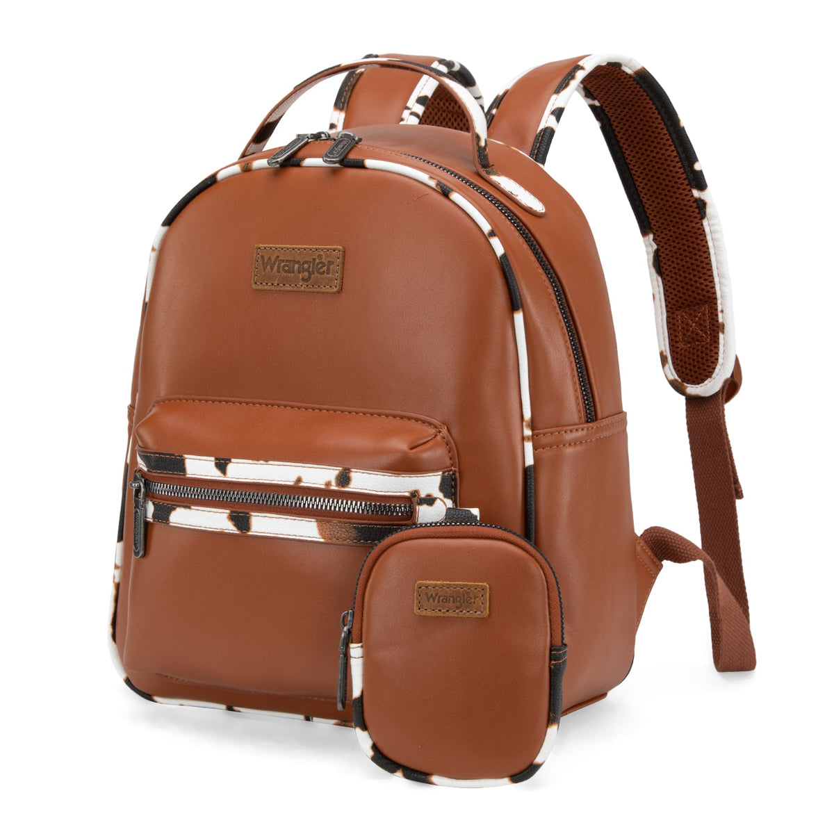 Wrangler  Cow Print Backpack With Coin Pouch - Brown