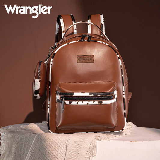 Wrangler  Cow Print Backpack With Coin Pouch - Brown
