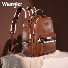 Wrangler  Cow Print Backpack With Coin Pouch - Brown