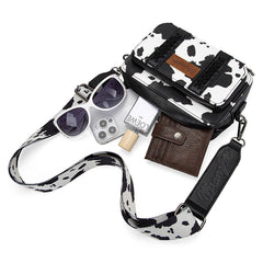 Wrangler Cow Print Crossbody Purse With Wallet Compartment - Black