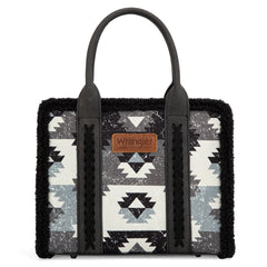 2025 New Wrangler Sherpa Southwestern Print Small Canvas Tote/Crossbody Black