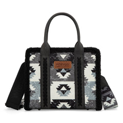 2025 New Wrangler Sherpa Southwestern Print Small Canvas Tote/Crossbody Black