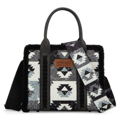 2025 New Wrangler Sherpa Southwestern Print Small Canvas Tote/Crossbody Black