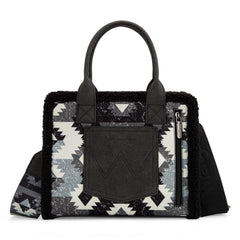 2025 New Wrangler Sherpa Southwestern Print Small Canvas Tote/Crossbody Black