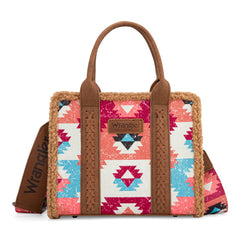 2025 New Wrangler Sherpa Southwestern Print Small Canvas Tote/Crossbody - Brown