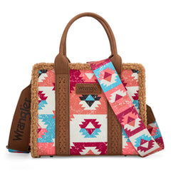 2025 New Wrangler Sherpa Southwestern Print Small Canvas Tote/Crossbody - Brown