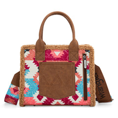 2025 New Wrangler Sherpa Southwestern Print Small Canvas Tote/Crossbody - Brown