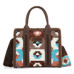 2025 New Wrangler Sherpa Southwestern Print Small Canvas Tote/Crossbody Coffee